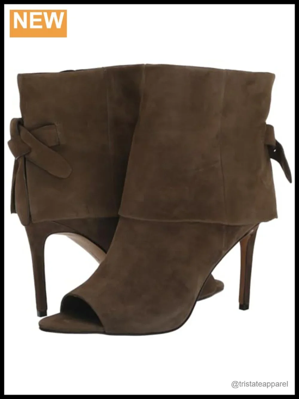 Vince Camuto Amesha Open Toe Suede Bootie Ankle Boots Zip Stiletto Heel Women's